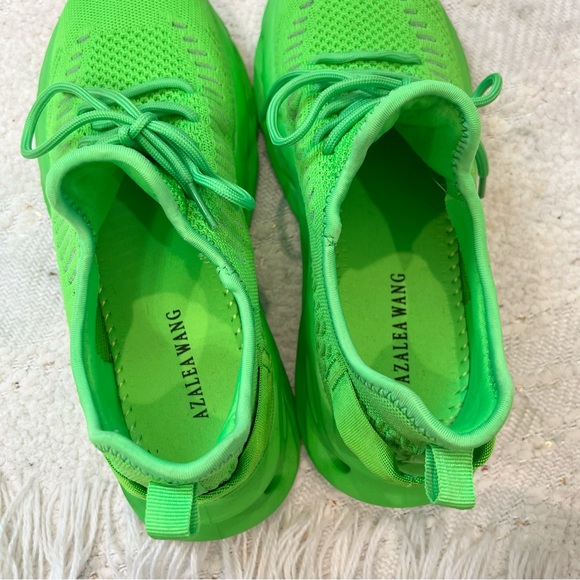 Azalea Wang Sneakers Neon Green Mesh Sock Bubble Lace Up Shoes 8 - Picture 8 of 8
